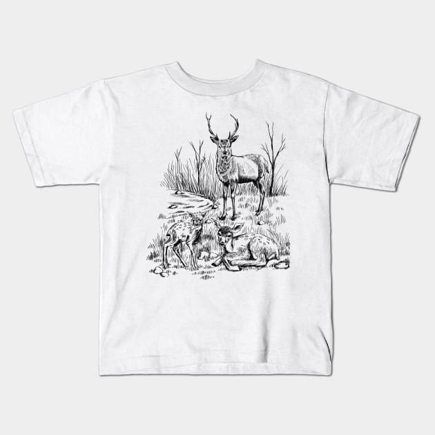 Deer family Kids T-Shirt by rachelsfinelines